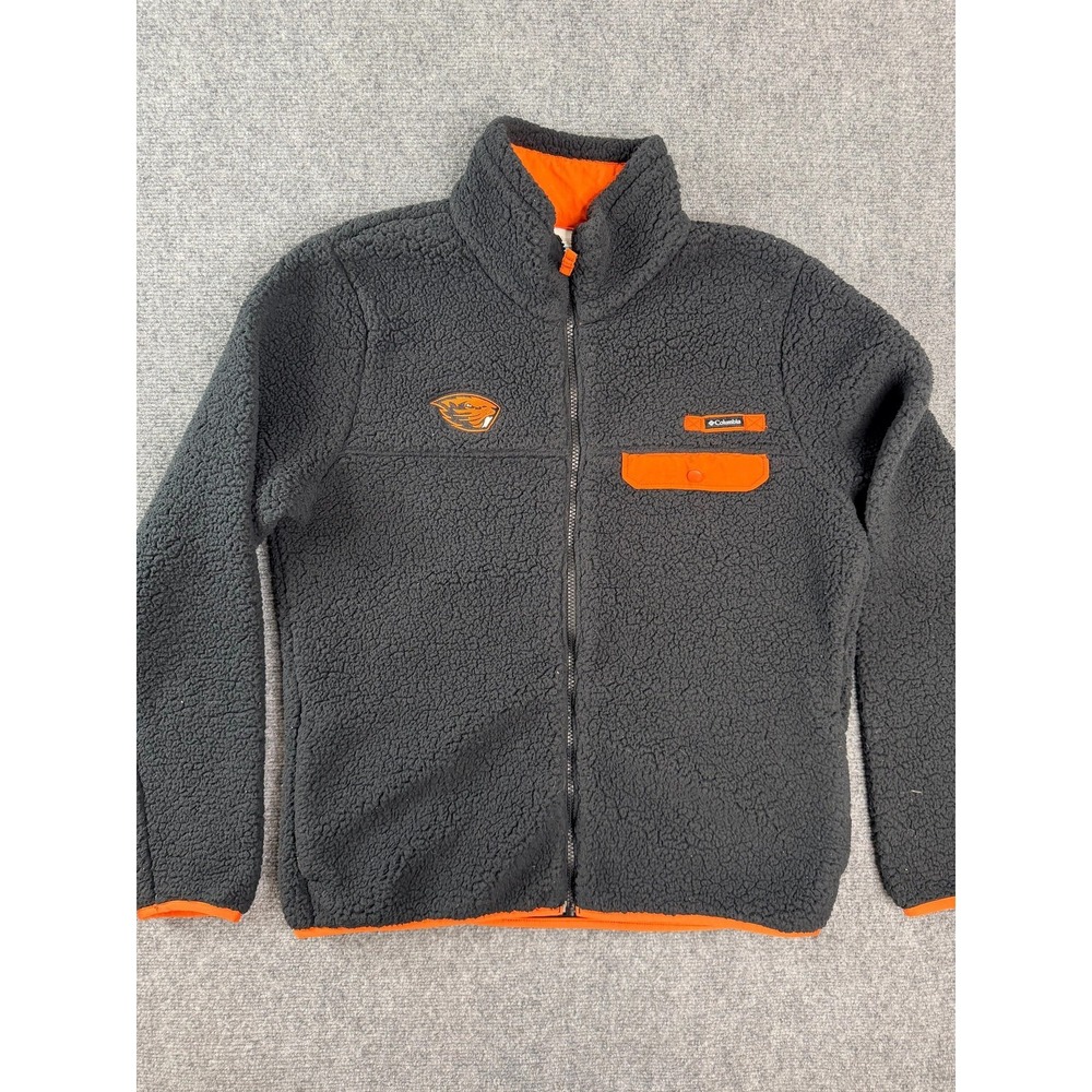 Columbia Oregon State Beavers Mens Fleece Jacket Size L Gray Orange Sherpa Full